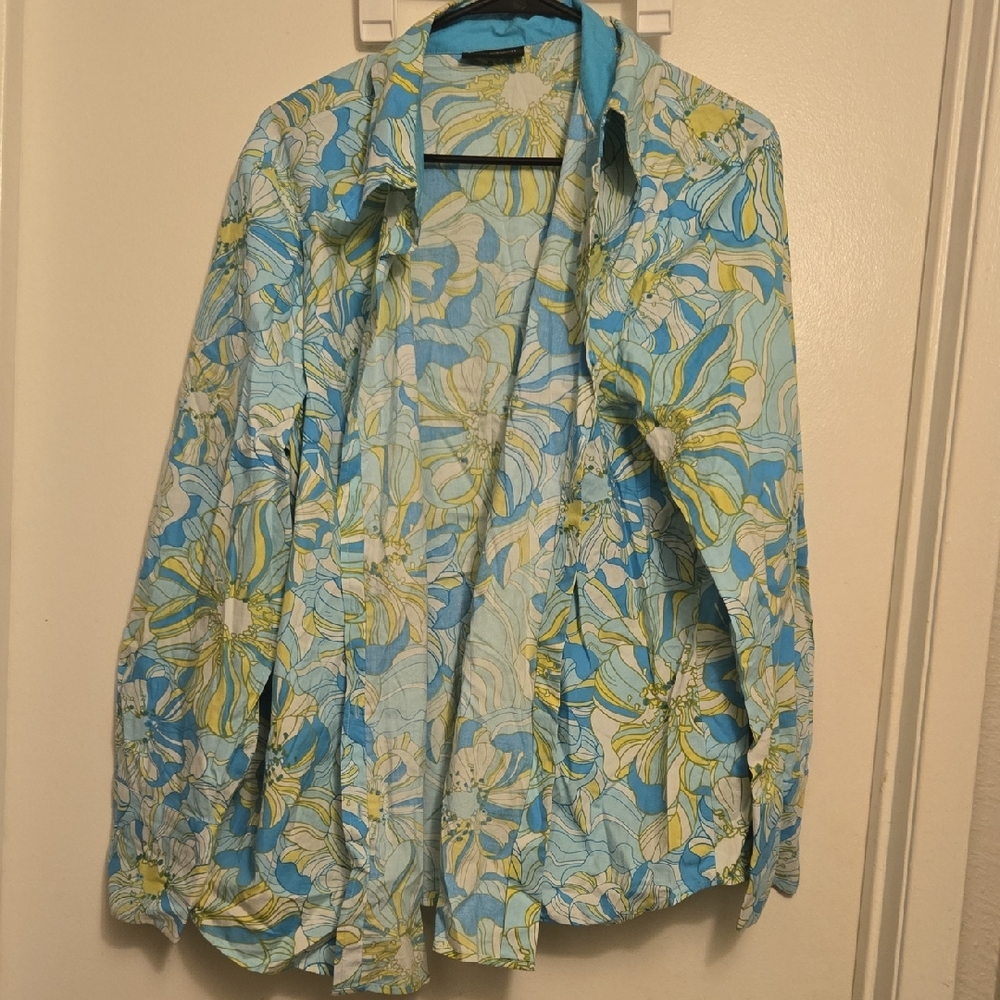 Lane Bryant Blue and Yellow Patterned Top